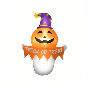 Décoration de jardin gonflable citrouille d'Halloween avec chapeau de sorcière et panneau « Trick or Treat », décor lumineux extérieur pour les fêtes - Product Image 1