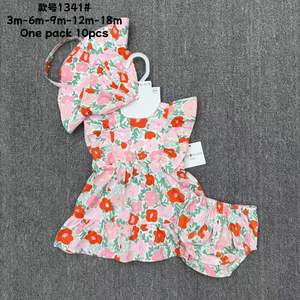 Wholesale <strong>Baby</strong> <strong>Girl</strong> 3-Piece Summer Outfit Set - Floral Print Ruffle Dress + Matching Bloomers + Bonnet Hat, 3M-18M, 10pcs/Lot - Product Image 5