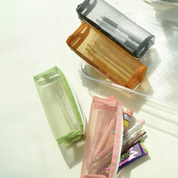 Étui à crayons en maille légère, pochette transparente à fermeture éclair, organisateur de papeterie portable pour étudiants
