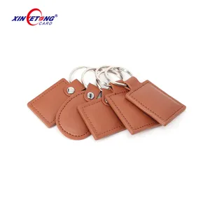 Rfid Proximity 125Khz Keychain Leather Nfc Keyfob Tags T5577 Key Fob For Hotel