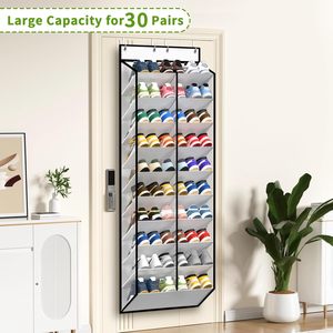 Over The Door <b>Shoe</b> Organizer 30 Pairs Mesh Hanging <b>Rack</b> White Closet Storage With 10 Tier Pockets For <b>Shoes</b> - Product Image 4