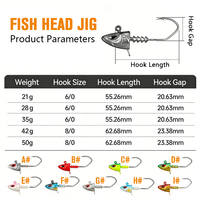 Vente en gros Tête de jig en plomb 21g 28g 35g 42g 50g avec yeux 3D, hameçon 5X renforcé pour eau salée et eau douce