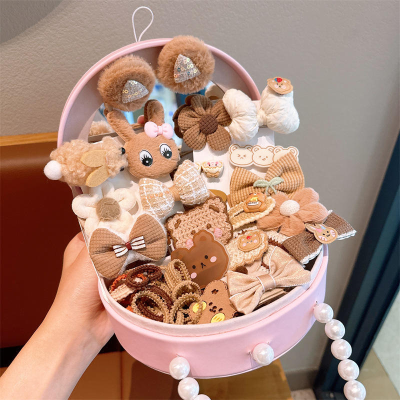 Children's Hair Accessories Girls Hair Clip Set Gift Box Little Girls Hair Card Princess Head String Leather Band Jewelry Box