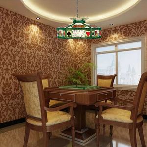 Lampe suspendue Tiffany en verre artisanal carrée de 20 pouces, éclairage LED élégant pour table de poker, décoration de taille moyenne pour salles d'échecs et de jeux de cartes - Product Image 2