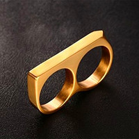 Anneaux à deux doigts Hip Hop plaqués or jaune 18 carats, nouveauté tendance, anneau à deux doigts mexicain pour motards pour hommes