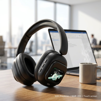 Headphone Nirkabel Hybrid ANC OEM ODM Smart Touch LCD Over-Ear dengan 5 Mikrofon Peredam Kebisingan untuk Olahraga/Perjalanan