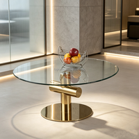 Table basse ronde en verre trempé avec base en acier inoxydable doré, table de salon moderne de luxe, table à thé pour canapé, meubles