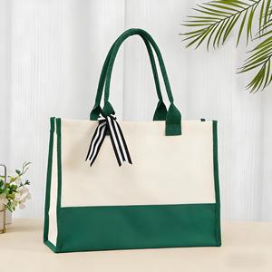 Nuova Borsa da Donna Multifunzionale alla Moda in Cotone Color Crema, Borsa da Spiaggia e Shopping in Tela Bicolore con Manici Neri - Product Image 6