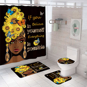 Juego <span class=keywords><strong>de</strong></span> 4 Piezas <span class=keywords><strong>de</strong></span> Cortina y Alfombra <span class=keywords><strong>de</strong></span> <span class=keywords><strong>Baño</strong></span> con Diseño <span class=keywords><strong>de</strong></span> Girasol, Chica Africana y Mujer con Melanina, con Frases Positivas - Product Image 6