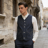Gilet de travail vintage style années 40 en coton épais à rayures Hickory pour homme, veste sans manches en toile robuste