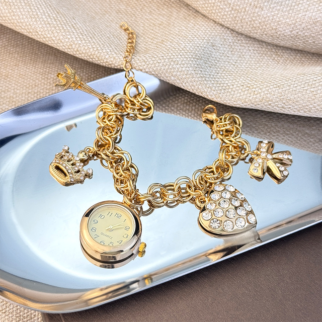 LP77 Chain Watch Link Bracelets Luxury Quartz Ladies Watch Alloy Case Analog Display Glass Dial Fashion Stylish Bracelet Cuff