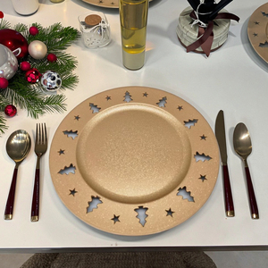Sottopiatto Decorativo Dorato in Plastica per Matrimoni, Feste ed Eventi Natalizi <span class=keywords><strong>con</strong></span> Motivo Albero <span class=keywords><strong>di</strong></span> Natale Traforato - Product Image 3
