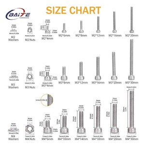 1080pcs M2 M3 <span class=keywords><strong>M4</strong></span> 304 thép không gỉ ổ cắm đầu Nắp vít Kit với Nuts & phẳng máy giặt bu lông bởi NAT - Product Image 4