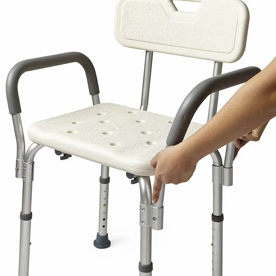 Sedia sgabello da doccia regolabile con braccioli e schienale supporto affidabile per anziani e disabili