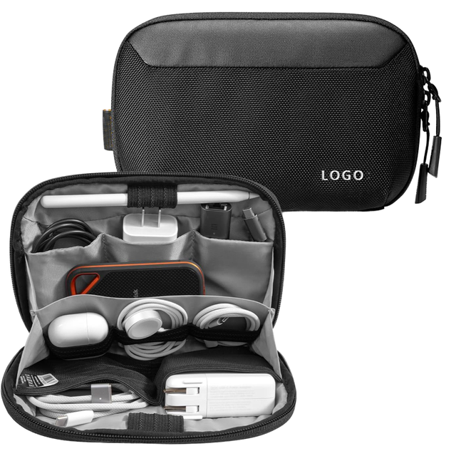 Luxury Tech Organizer Portable Waterproof Double Accessory Carry Case for Cord Charger USB Drive Durable Silk Zipper Travel