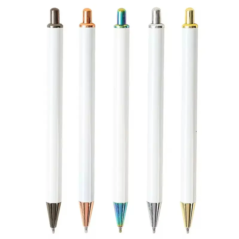 2024 Luxe Blanco Witte Sublimatie Kogel Olie Gel Inkt Pen Diy Sliver Metalen Roestvrijstalen Intrekbare Gel Pen Met Aangepaste Logo