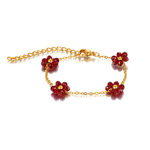 สร้อยข้อมือประดับดอกไม้ลูกปัด |   สร้อยสแตนเลสสตีลชุบทอง 18K PVD |   เครื่องประดับกันน้ำและป้องกันอาการแพ้สำหรับผู้หญิงที่ทันสมัย - Product Image 5