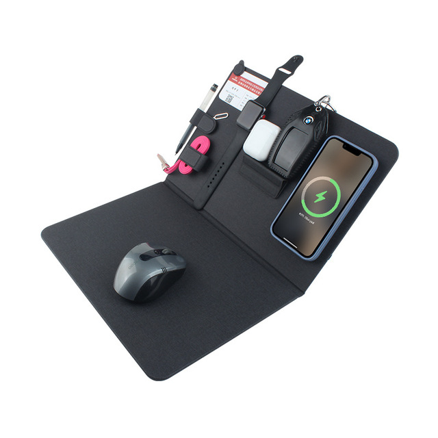 3-in-1 Fast Qi Wireless Charging Mouse Pad with Magnetic Tray Organizer Compatible Smartphones Earbuds Featuring Cartoon Style