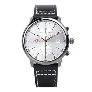 Nouveau design de montres à quartz avec logo personnalisé, montre en cuir de haute qualité, boîtier en acier noir, montre-bracelet pour hommes