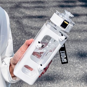 C291 Fitness Time Maker 700ml Bouteilles de sport en plastique Portable Outdoor Cute Square Water Bottle Motivational Children's Drinkware - Product Image 2