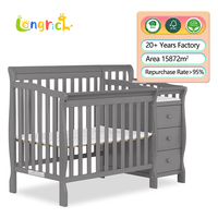Mini Lit Bébé et Table à Langer 3-en-1 en Bois en Gros, avec Tiroirs et Matelas Réglable sur Trois Positions