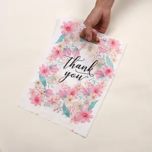 50Pcs High Quality Flower PE Gift Plastic Shopping Clothing Package Bags Thank You Hdpe Plastic Bag For Party Supply