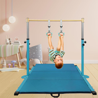 Dispositif de traction en acier à hauteur réglable avec tapis de protection et anneaux Équipement d'entraînement de gymnastique à domicile pour enfants pour une utilisation physique