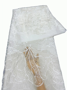 Venta al por mayor de encaje de lentejuelas con purpurina <span class=keywords><strong>bordado</strong></span> de flores <span class=keywords><strong>tela</strong></span> teñida de malla diseño simple mujeres vestido de boda vestido de fiesta trajes de escenario - Product Image 2