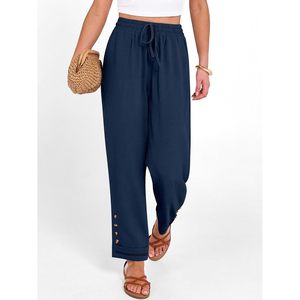 Anrabess <b>Womens</b> Casual <b>Cropped</b> Pants Drawstring <b>Elastic</b> <b>Waist</b> Straight Ankle Length With Pockets Breathable Summer <b>Trousers</b> - Product Image 3