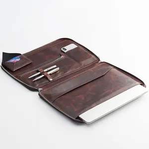 Custom Reliëf Logo Real Leather Slim Meerdere Laptop Case 11 12 13 14 15.6 Inch Laptop Sleeve 15.6 Laptop Tassen computer Tas