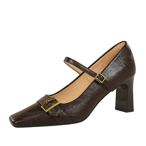 8293-1 <span class=keywords><strong>Scarpe</strong></span> da Donna Stile Europeo e Americano con Tacco Alto Punta Quadrata Tacco Spesso Basso Profilo Tacco Sottile Fibbia in Metallo - Product Image 2