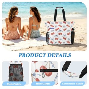 Bolsa de Playa Personalizada con Estampado de Cerezas, Bolsa de Mano Impermeable al por Mayor, Bolsa de Hombro Grande con Cremallera y Bolsa Pequeña a Juego para Mujeres y Niñas - Product Image 4
