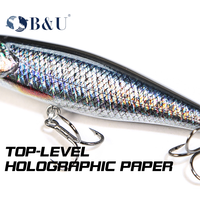 Leurre Minnow en plastique ABS rigide imprimé en 3D B&U JT02 pour la pêche au bar, saumon, tilapia, et zander en eau moyenne/au surface, avec hameçons pour spinnerbait