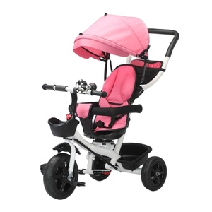 Encantador <span class=keywords><strong>Triciclo</strong></span> de bebé de acero rosa 2025 dosel con varilla de empuje Guía de Seguridad asiento giratorio para niños de 1 a 7 años hecho de plástico duradero - Product Image 1