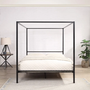 Diseño moderno negro cuatro cama con dosel de metal fácil de montar tamaño queen Marco de hierro resistente camas con dosel de metal para hotel - Product Image 2