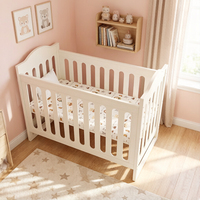 Lit bébé en bois blanc avec design arqué, lit convertible contemporain pour chambre d'enfant, maison, hôtel et école
