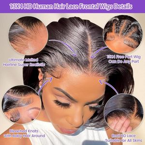 Pelucas Cortas Sin Pegamento de Cabello <span class=keywords><strong>Humano</strong></span> al por Mayor Lace Front 13*4 Pre-Depilada HD Transparente de Pelo Hindú Crudo Estilo Bob - Product Image 3