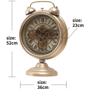 Vô cùng thời gian bán buôn cổ 20 inch Vàng Đồng hồ bàn tinh tế chuông kim loại di chuyển bánh răng văn phòng đồng hồ bàn tốt nhất Đồng hồ bàn - Product Image 3