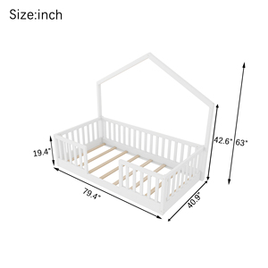 <span class=keywords><strong>Letto</strong></span> <span class=keywords><strong>Montessori</strong></span> a terra bianco a forma di <span class=keywords><strong>casetta</strong></span> con sponde alte e luce integrata per bambini e bambine - Product Image 2