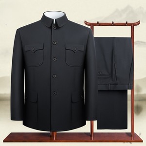 Ensemble de costumes chinois pour hommes en gros : <span class=keywords><strong>Veste</strong></span> Zhongshan à simple boutonnage et pantalon (2 pièces) - Product Image 2