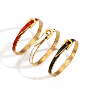 Pulsera de Acero Inoxidable con Diseño de Herradura y Esmalte, Pulsera Abierta de Moda para Mujer - Product Image 1