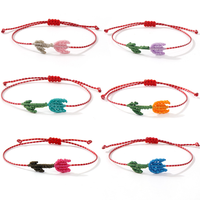 Gelang Rajut Bohemia Buatan Tangan dengan Bordir Tulip Merah, Tali Macrame, Dapat Disesuaikan, Perhiasan Keberuntungan untuk Wanita