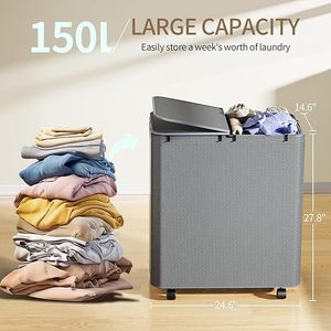 Cesto para Ropa Sucia de 150L con Ruedas, Cesto de Lavandería con Tapa y 2 Bolsas Extraíbles, Cestos para Ropa Sucia de Gran Capacidad - Product Image 4