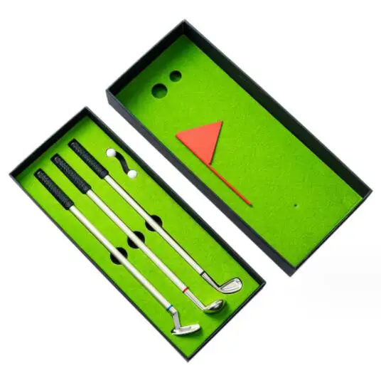 Yaratıcı Golf hediyesi kalem masaüstü Mini Golf yeşil Metal tükenmez kalem seti