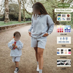 Conjuntos a juego <span class=keywords><strong>para</strong></span> <span class=keywords><strong>madre</strong></span> e hijo OEM: Sudadera polo oversize y pantalón corto, chándales con logo personalizado, conjuntos de 2 piezas, conjuntos de descanso. - Product Image 1