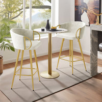Tabouret de comptoir en velours rectangle en acier inoxydable de luxe moderne avec bras Tabouret de bar rembourré Home Cafe Hotel Use
