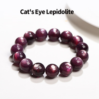 Bracelet en perles de Lepidolite violette en forme de boule, Lepidolite couleur raisin effet écaille de dragon avec effet œil de chat, anti-stress