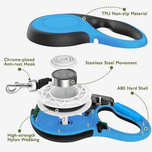 Laisse de chien rétractable personnalisée de 5 mètres, bleu/noir, bicolore, avec lumière LED, libération rapide, porte-sac à crottes, durable pour chien de 50 kg - Product Image 2