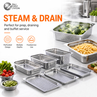 Bac GN perforé 1/1 pleine taille en acier inoxydable pour buffets et préparation alimentaire, style hôtelier européen, usage commercial
