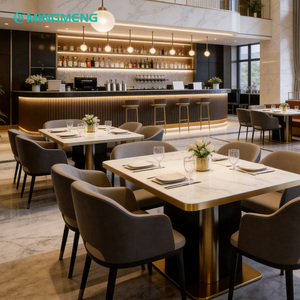 Contemporary Restaurant <b>Table</b> Set Marble Top Metal Frame Fabric Chairs 6 Seater Modern Dining Furniture - Product Image 1